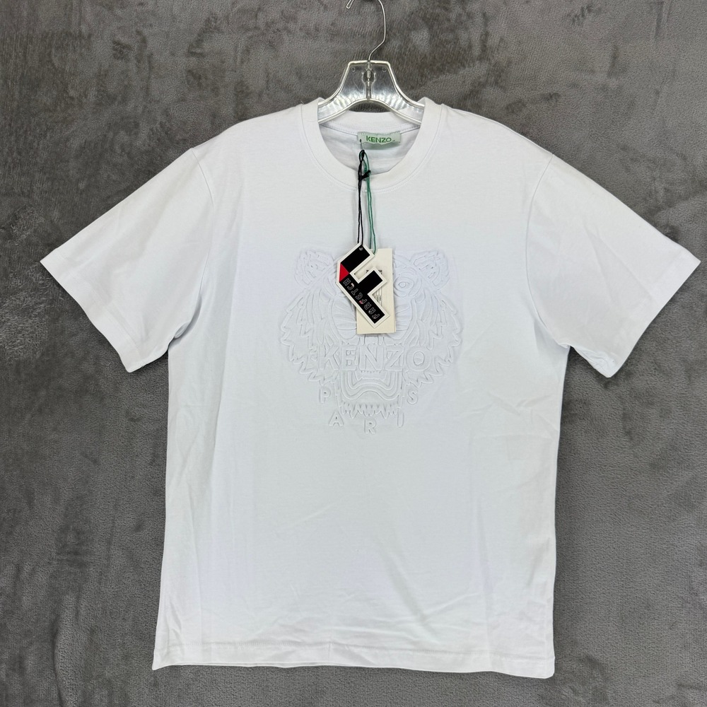 Kenzo Paris Mens White Embossed Tiger Head T-Shirt Size M Made in Portugal NEW